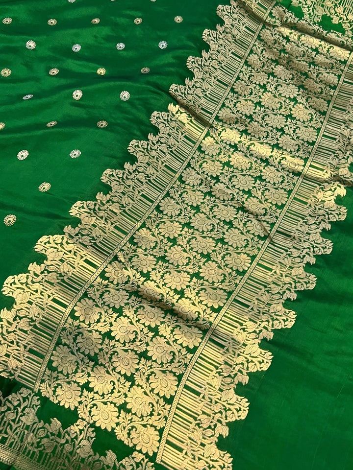 Green Pure Banarasi Handloom Silk Saree - Aura Benaras