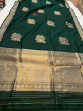 Bottle Green Pure Banarasi Handloom Silk Saree - Aura Benaras