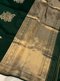 Bottle Green Pure Banarasi Handloom Silk Saree - Aura Benaras