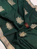 Bottle Green Pure Banarasi Handloom Silk Saree - Aura Benaras