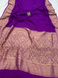 Purple Pure Banarasi Khaddi Georgette Saree - Aura Benaras