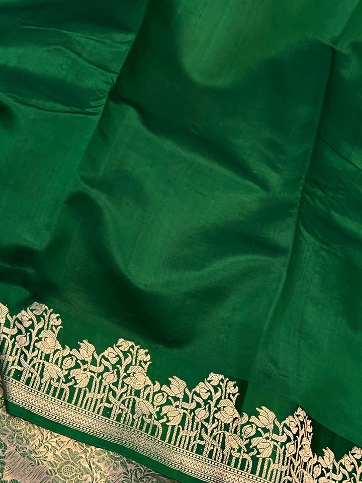 Green Pure Banarasi Handloom Silk Saree - Aura Benaras
