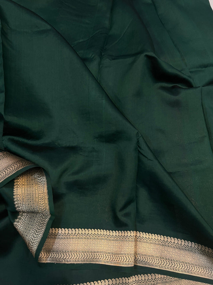 Bottle Green Pure Banarasi Handloom Silk Saree - Aura Benaras
