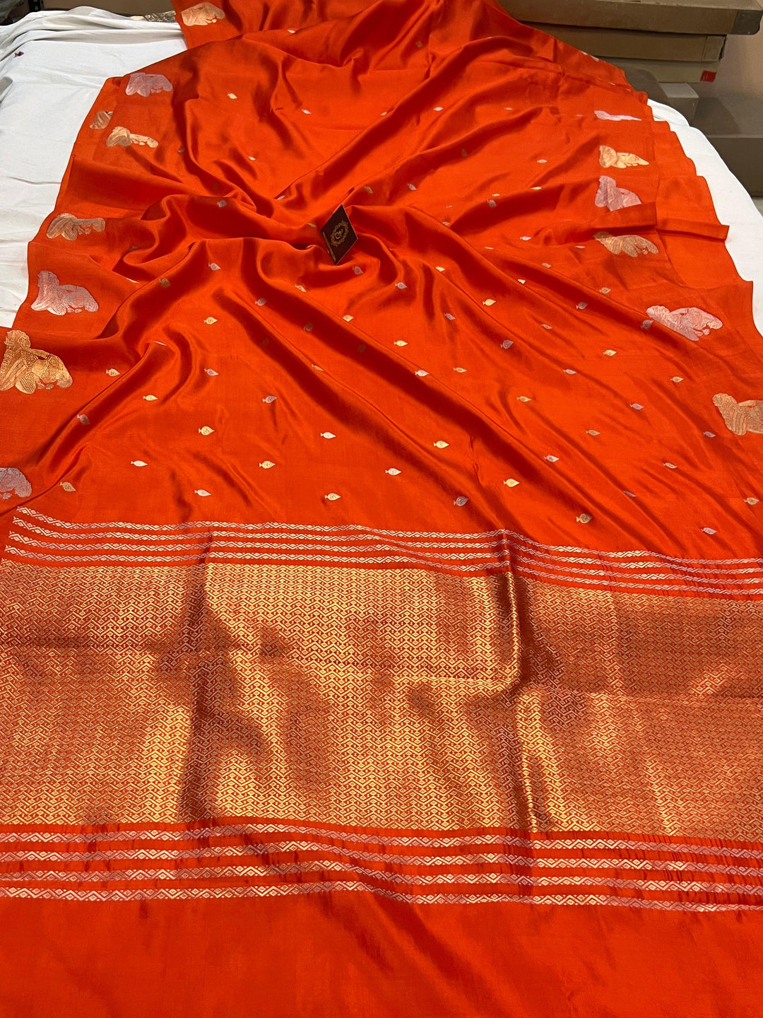 Orange Pure Banarasi Handloom Silk Saree - Aura Benaras
