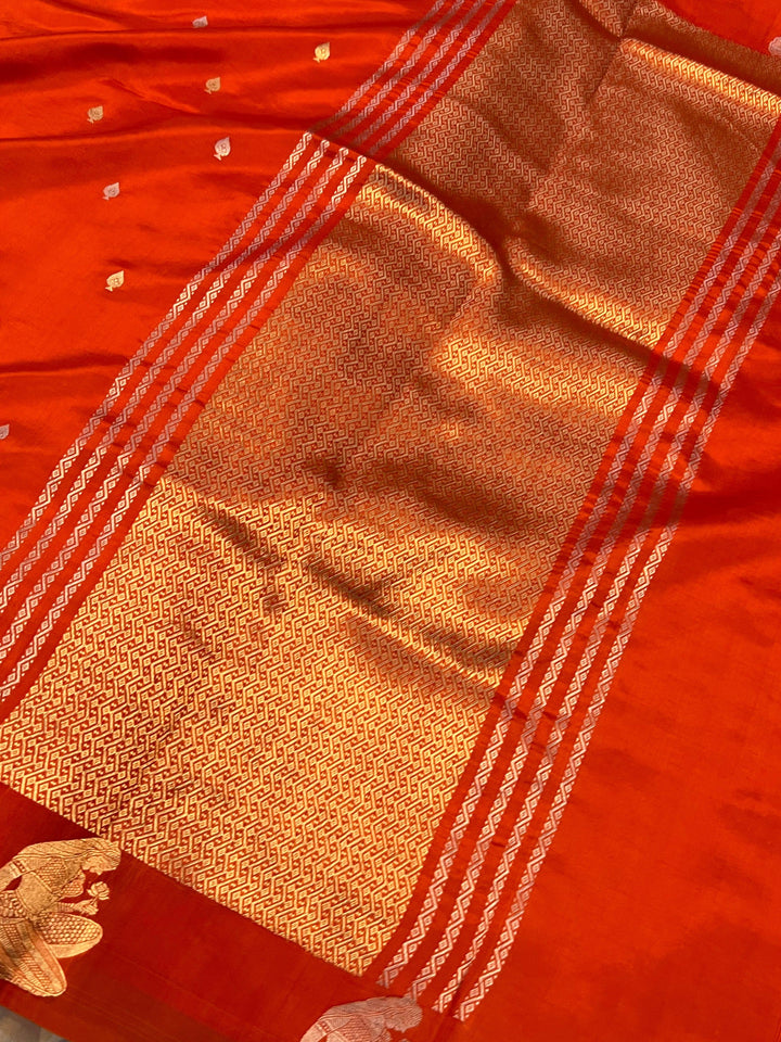 Orange Pure Banarasi Handloom Silk Saree - Aura Benaras