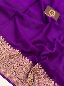 Purple Pure Banarasi Khaddi Georgette Saree - Aura Benaras