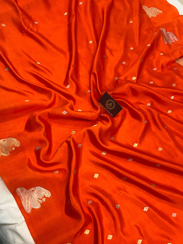 Orange Pure Banarasi Handloom Silk Saree - Aura Benaras