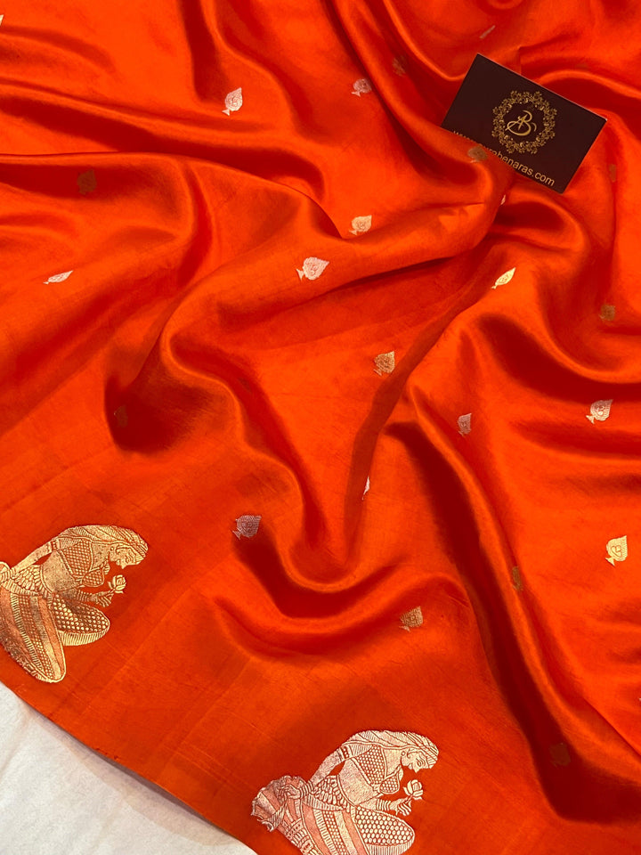 Orange Pure Banarasi Handloom Silk Saree - Aura Benaras