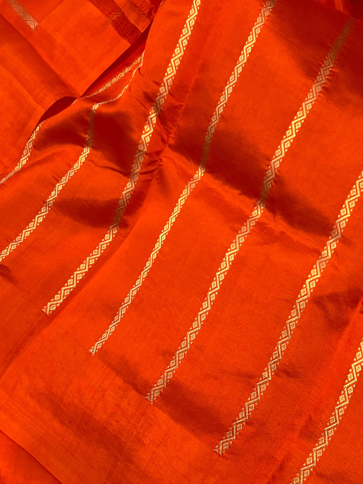 Orange Pure Banarasi Handloom Silk Saree - Aura Benaras
