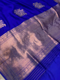 Royal Blue Pure Banarasi Handloom Silk Saree - Aura Benaras