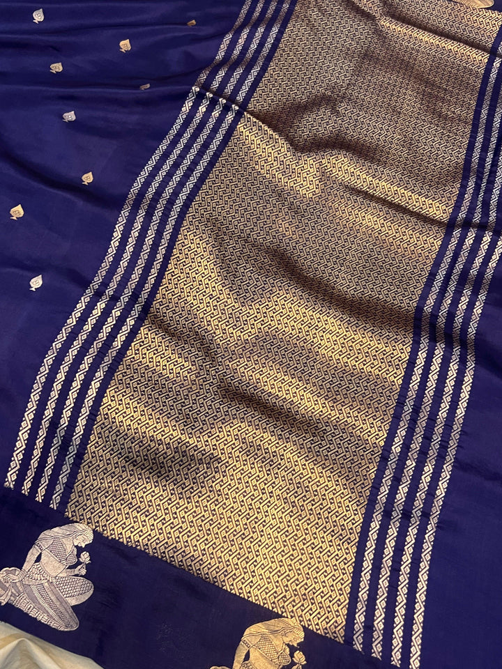 Navy Blue Pure Banarasi Handloom Silk Saree
