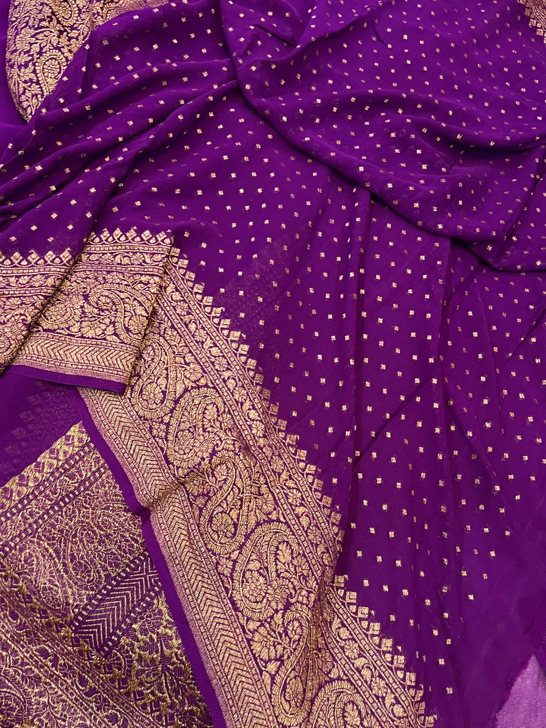 Purple Pure Banarasi Khaddi Georgette Saree - Aura Benaras