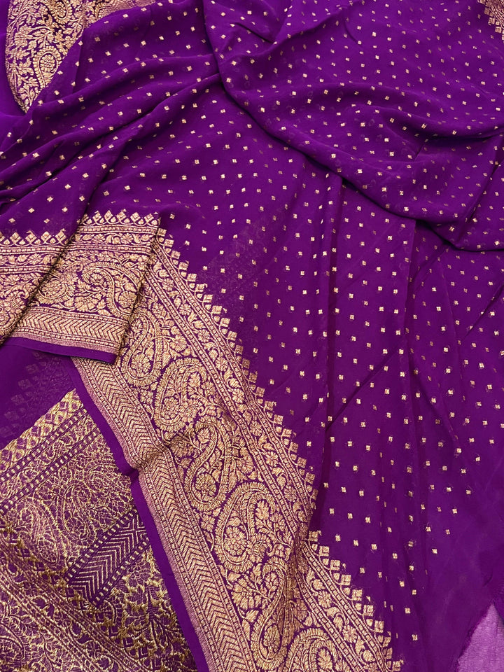 Purple Pure Banarasi Khaddi Georgette Saree - Aura Benaras