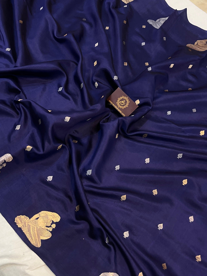 Navy Blue Pure Banarasi Handloom Silk Saree