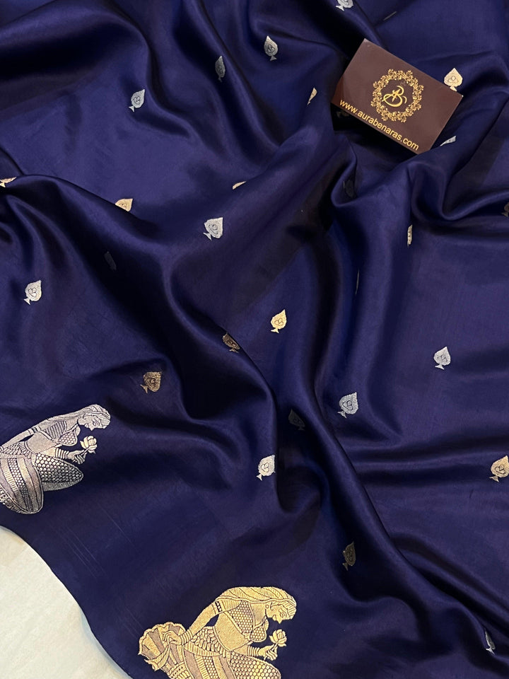 Navy Blue Pure Banarasi Handloom Silk Saree