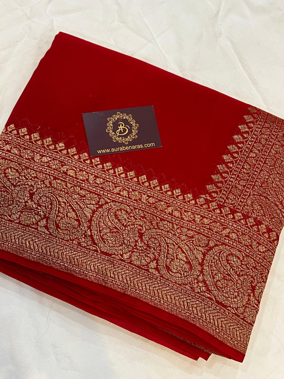 Red Pure Banarasi Khaddi Georgette Saree - Aura Benaras
