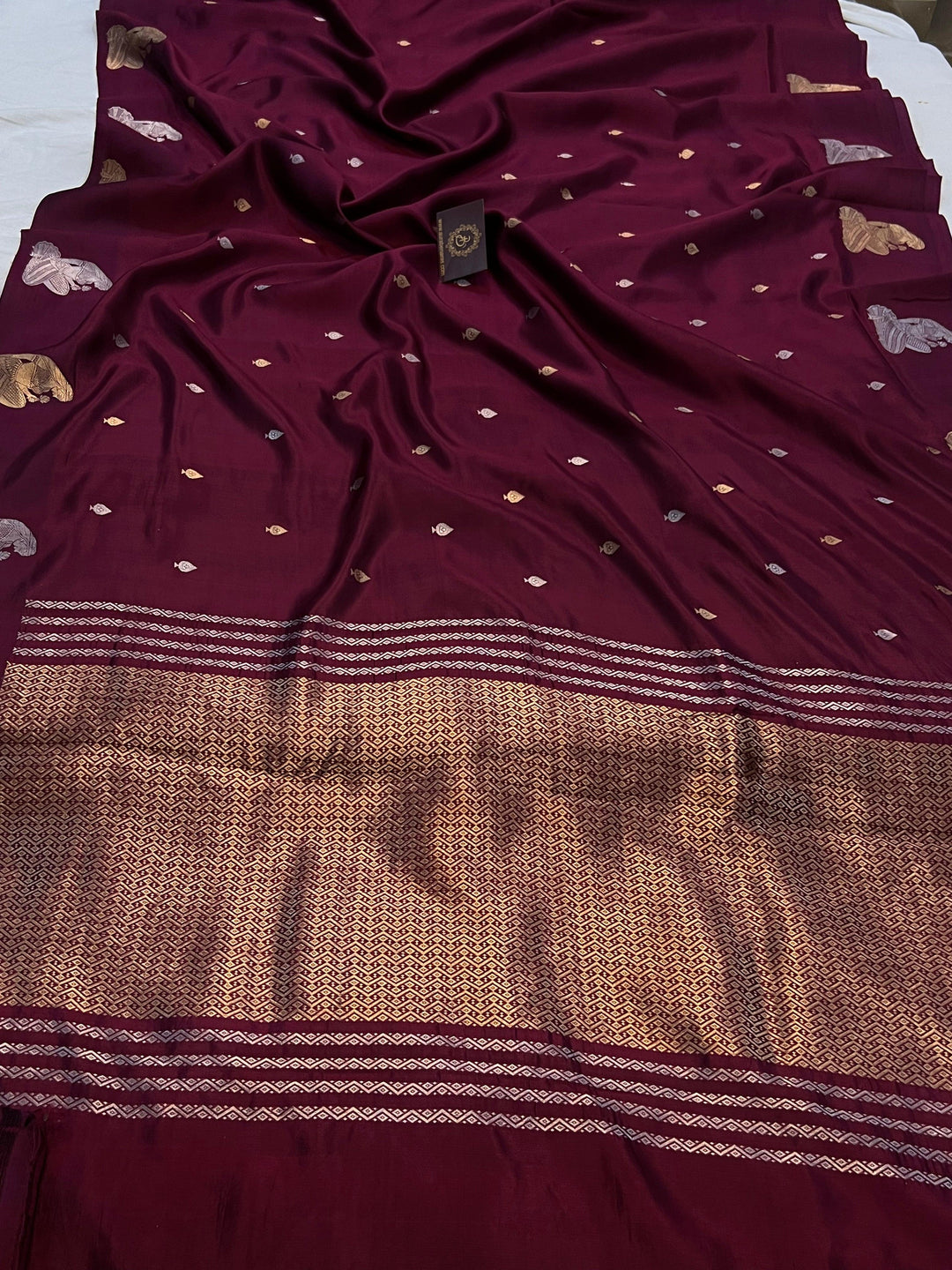 Wine Pure Banarasi Handloom Silk Saree - Aura Benaras