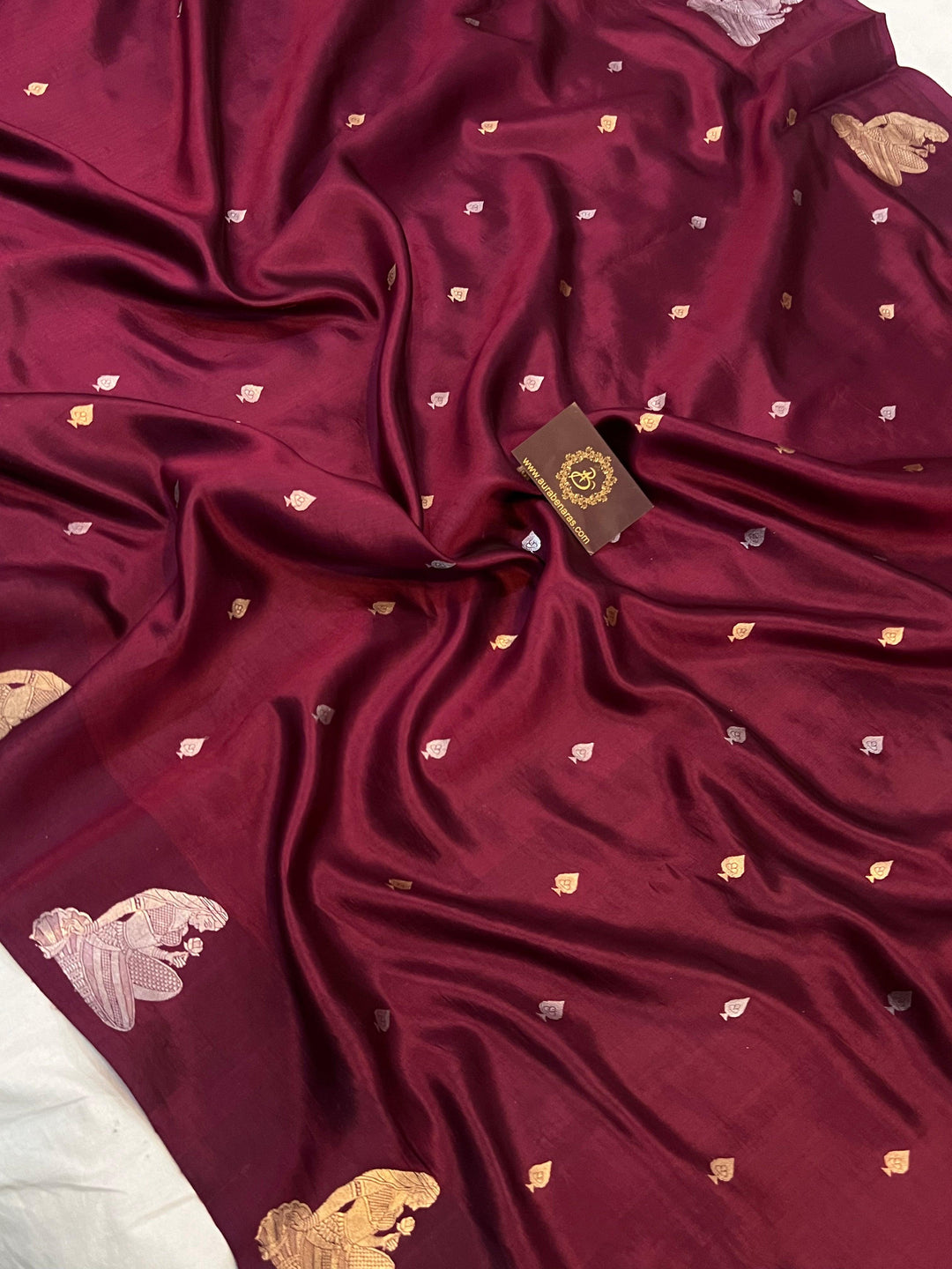 Wine Pure Banarasi Handloom Silk Saree - Aura Benaras