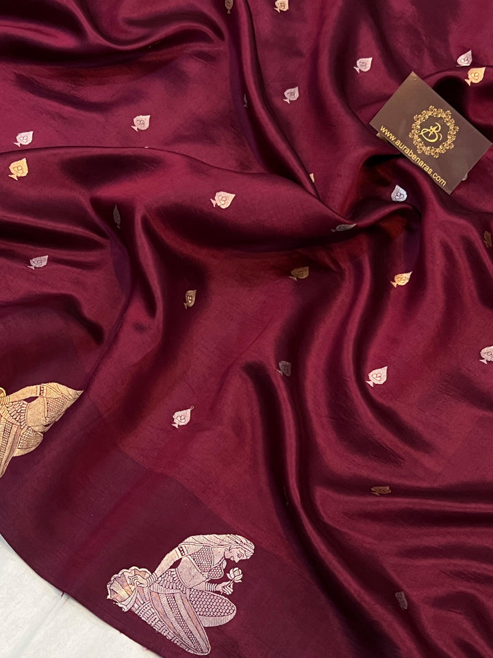 Wine Pure Banarasi Handloom Silk Saree - Aura Benaras