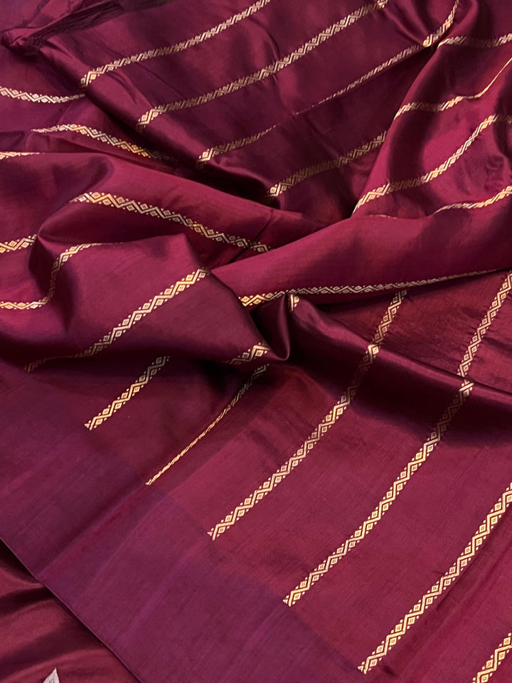 Wine Pure Banarasi Handloom Silk Saree - Aura Benaras