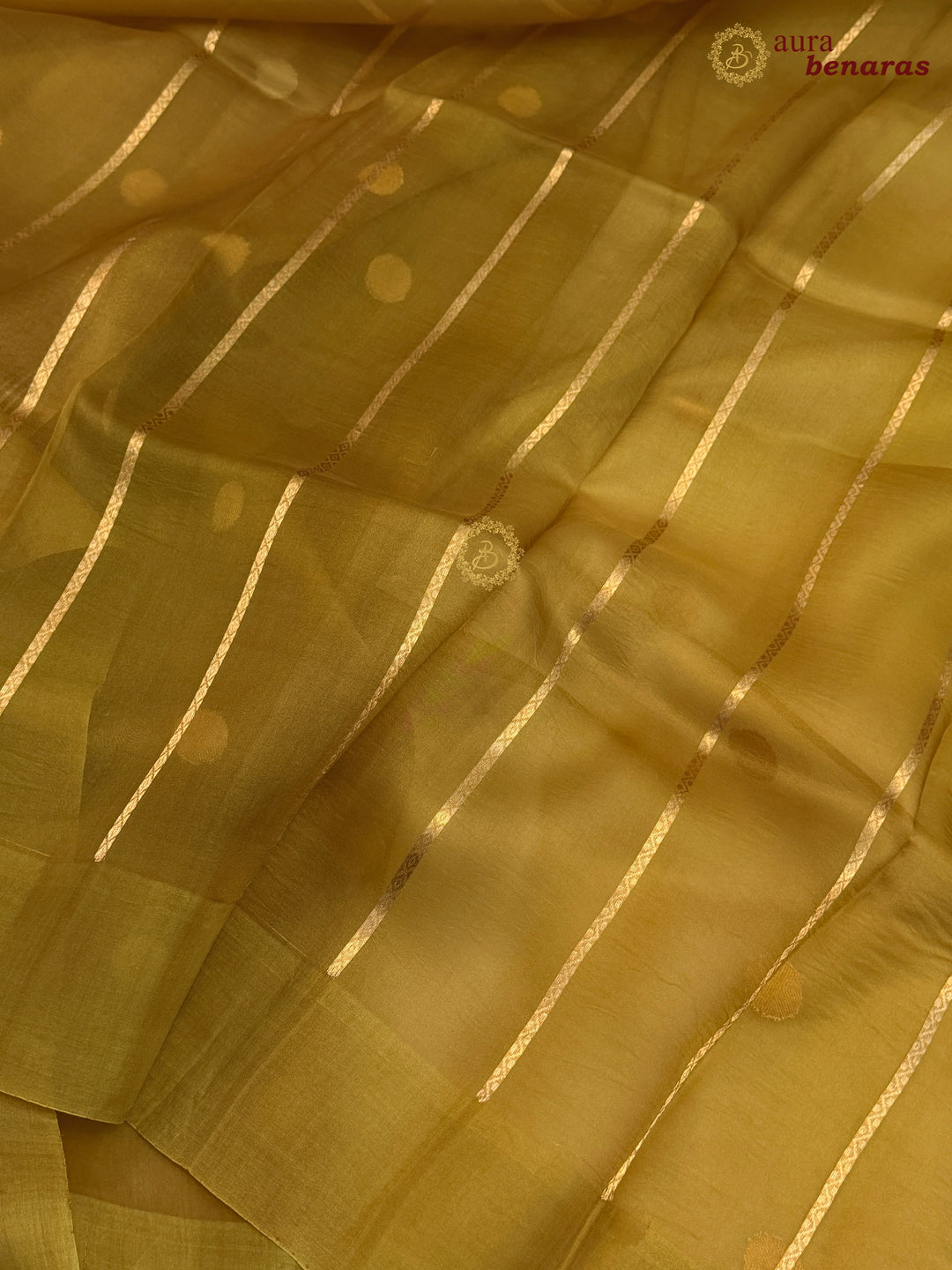 Pure Mustard Yellow Banarasi Handloom Kora Silk Saree with Kadhwa Butis Aura Benaras