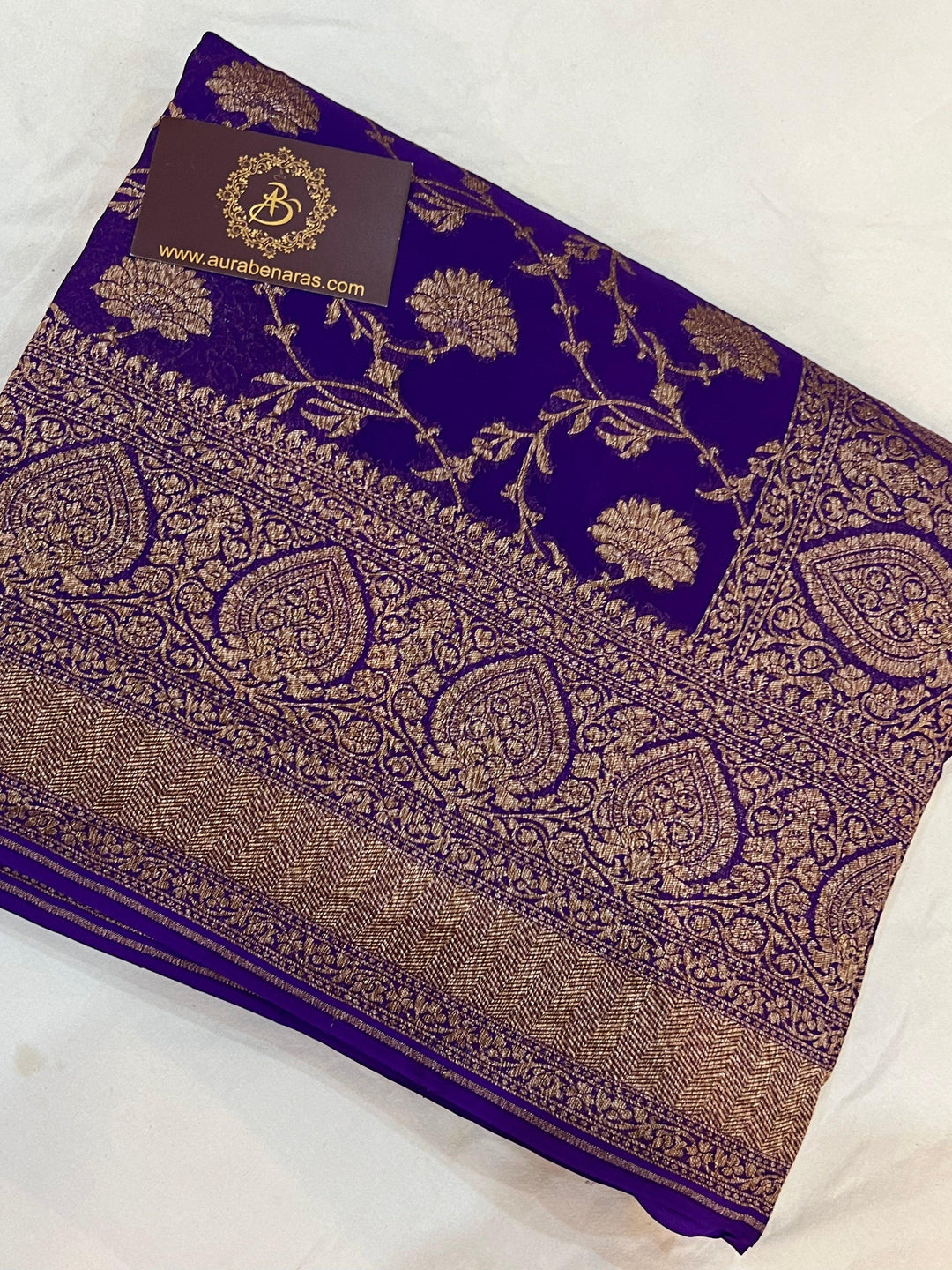 Yellow Banarasi Handloom Pure Khaddi Georgette Silk Saree - Aura Benaras