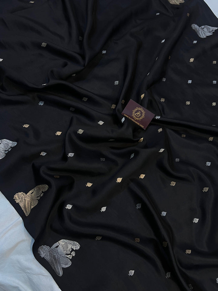 Black Pure Banarasi Handloom Silk Saree - Aura Benaras