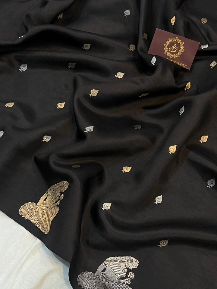 Black Pure Banarasi Handloom Silk Saree - Aura Benaras