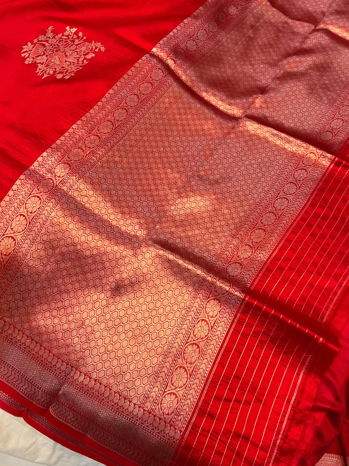 Red Pure Banarasi Handloom Silk Saree - Aura Benaras