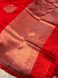 Red Pure Banarasi Handloom Silk Saree - Aura Benaras