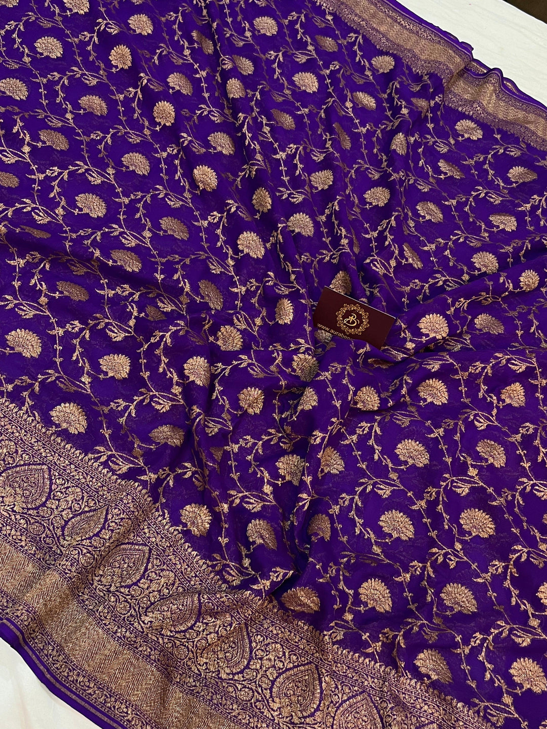 Yellow Banarasi Handloom Pure Khaddi Georgette Silk Saree - Aura Benaras