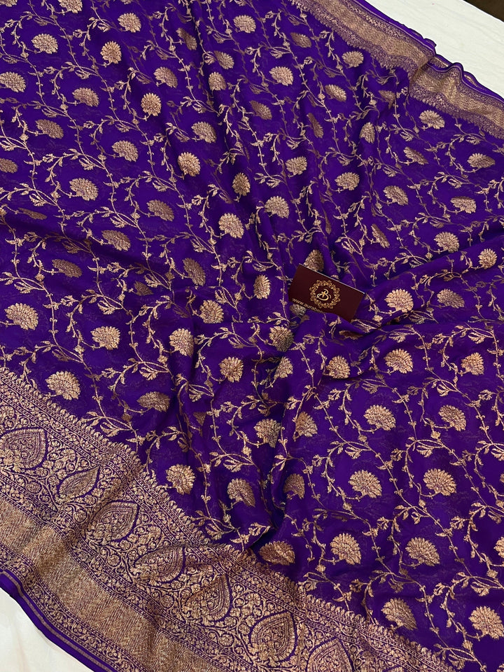 Yellow Banarasi Handloom Pure Khaddi Georgette Silk Saree - Aura Benaras