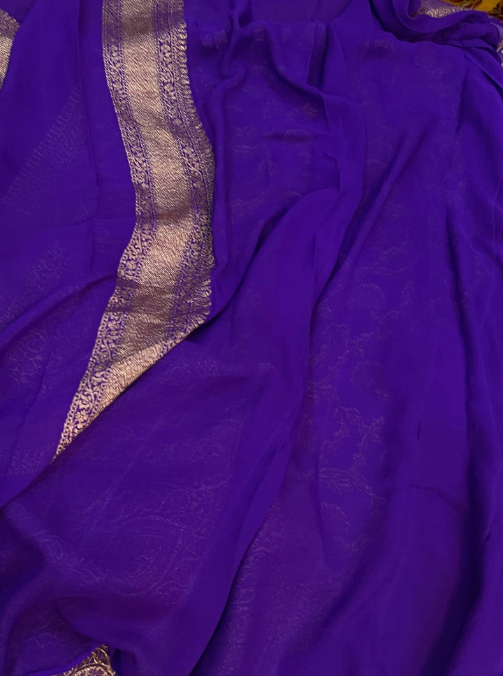 Yellow Banarasi Handloom Pure Khaddi Georgette Silk Saree - Aura Benaras