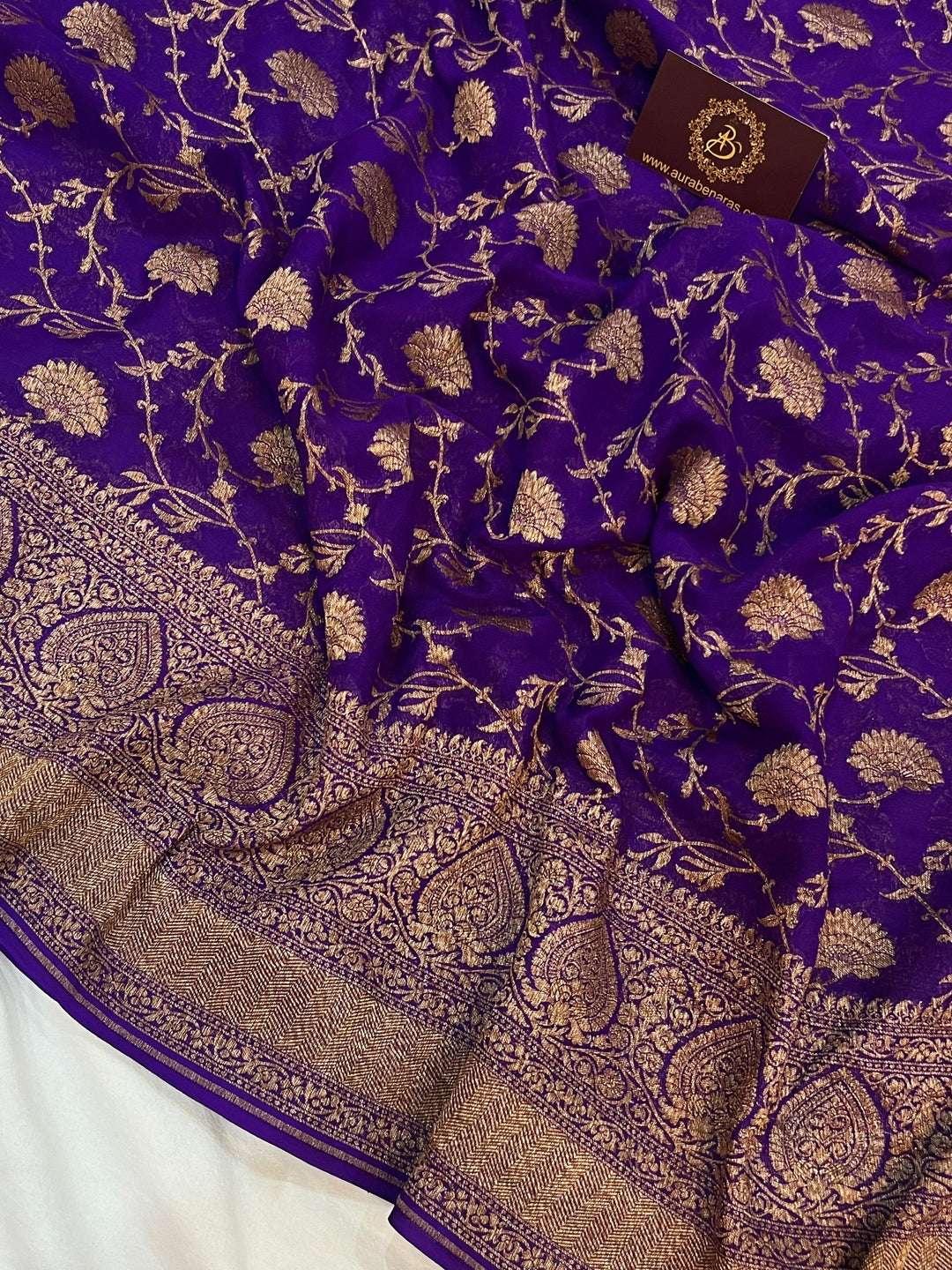 Yellow Banarasi Handloom Pure Khaddi Georgette Silk Saree - Aura Benaras