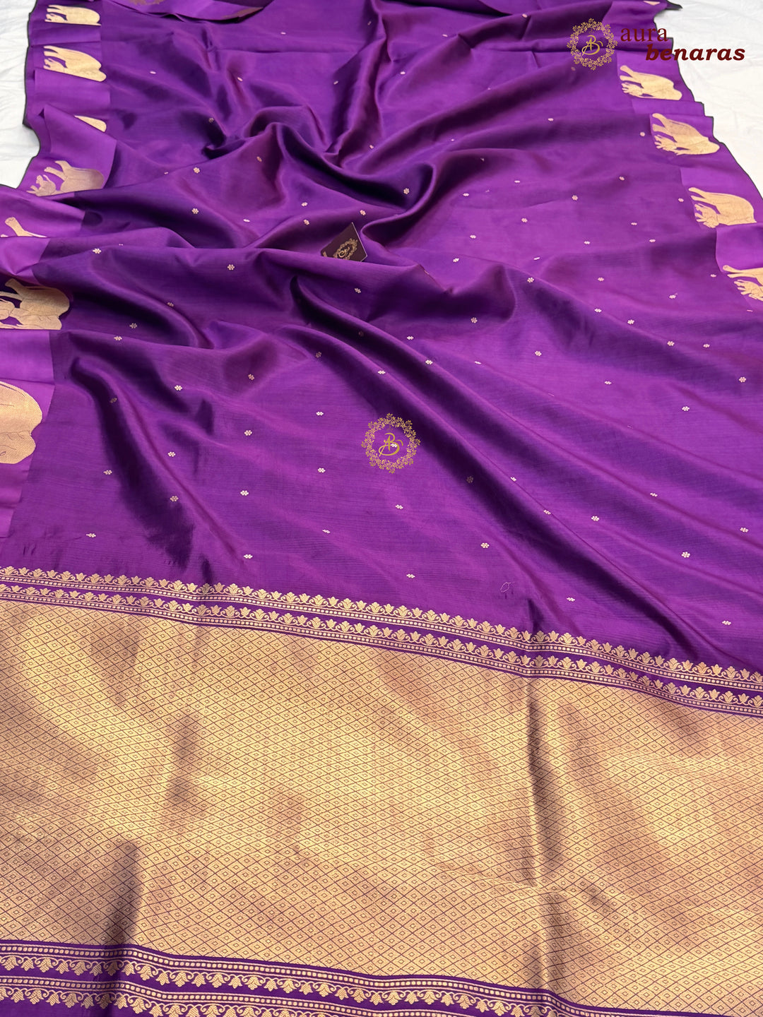 Purple Pure Katan Silk Banarasi Saree Kadhwa Elephant Motifs