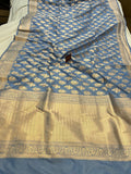 Pastel Blue Pure Banarasi Handloom Katan Silk Saree - Aura Benaras