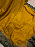 Mustard Yellow Pure Banarasi Khaddi Crepe Silk Saree - Aura Benaras