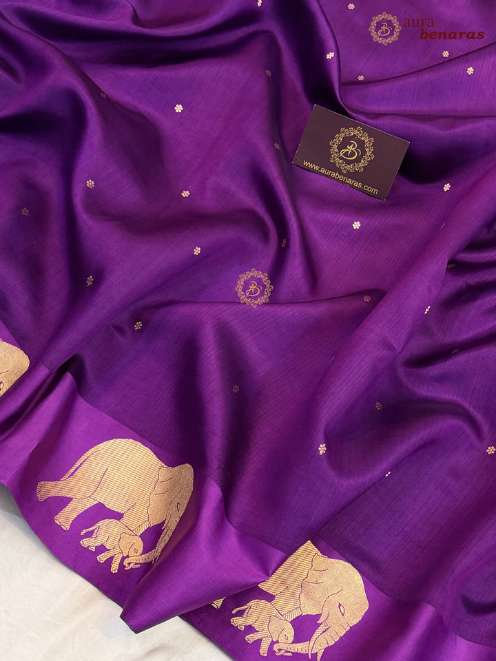 Purple Pure Katan Silk Banarasi Saree Kadhwa Elephant Motifs