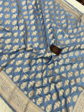 Pastel Blue Pure Banarasi Handloom Katan Silk Saree - Aura Benaras