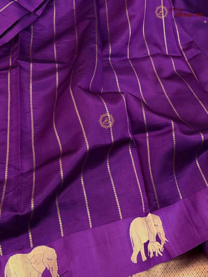 Purple Pure Katan Silk Banarasi Saree Kadhwa Elephant Motifs