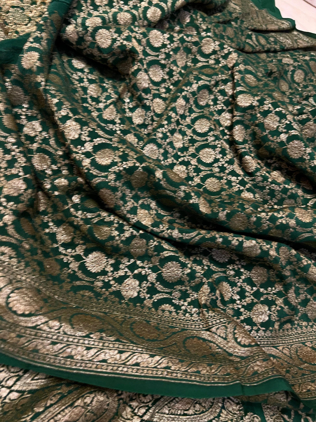 Mustard Yellow Pure Banarasi Khaddi Crepe Silk Saree - Aura Benaras