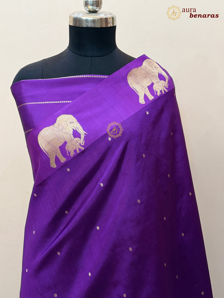Purple Pure Katan Silk Banarasi Saree Kadhwa Elephant Motifs
