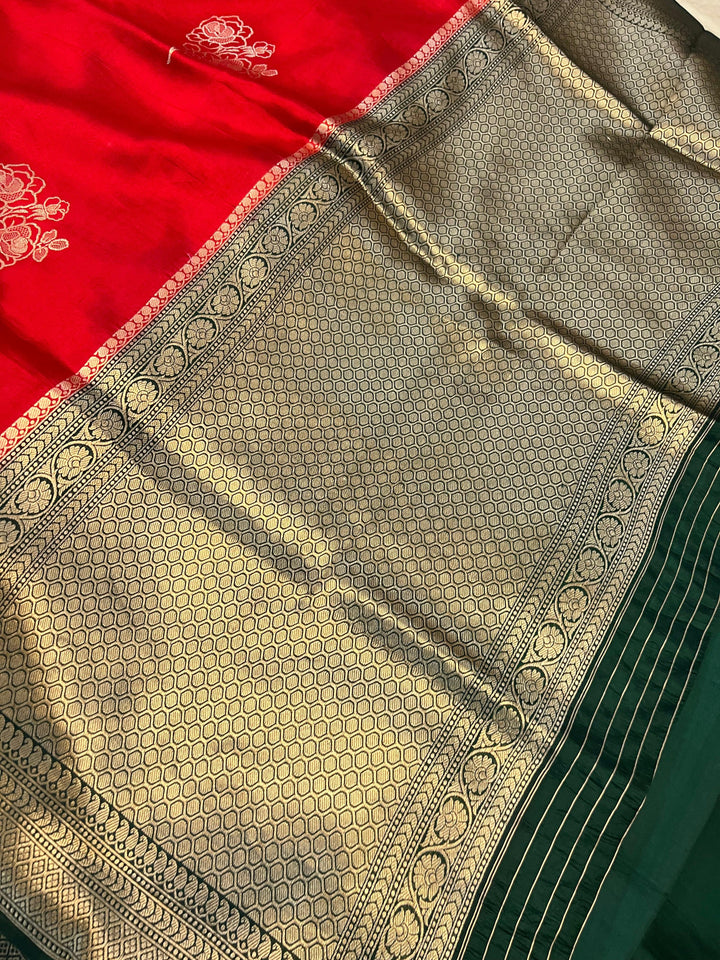 Red Pure Banarasi Handloom Silk Saree - Aura Benaras