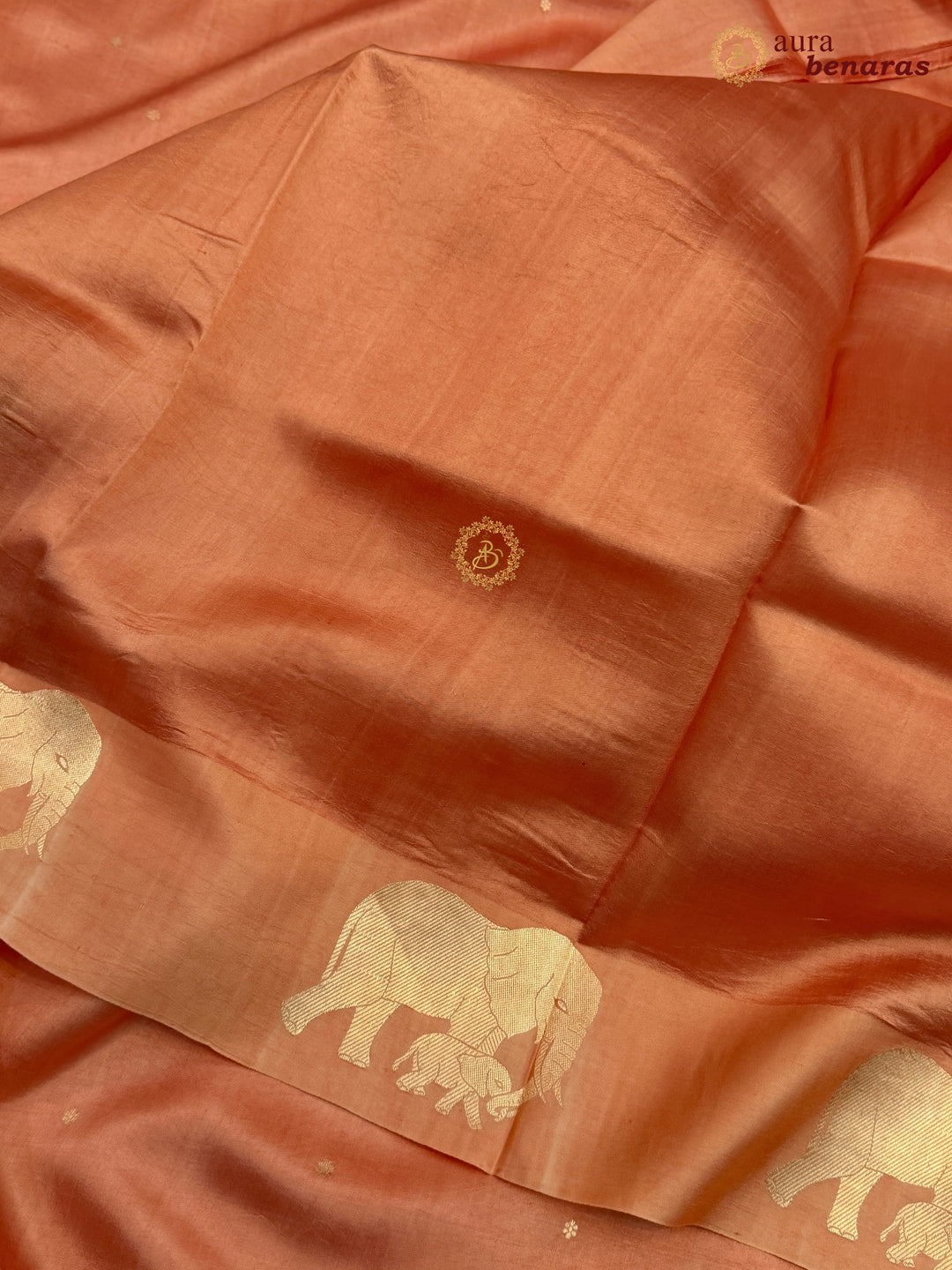 Pastel Peach Pure Katan Silk Banarasi Saree Kadhwa Elephant Motifs