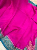 Rani Pink Pure Banarasi Khaddi Crepe Silk Saree - Aura Benaras