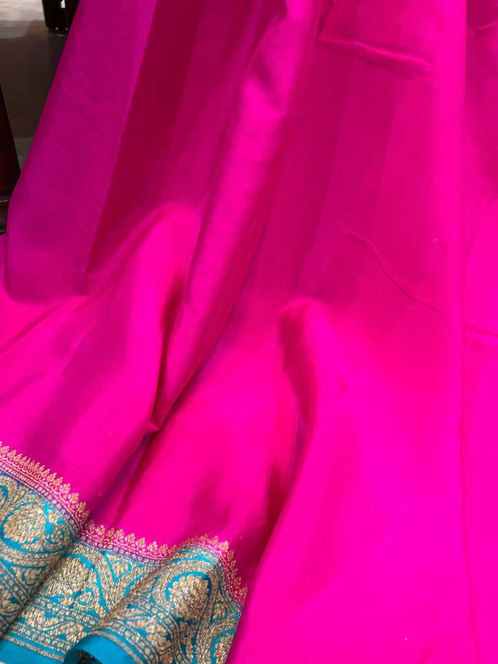 Rani Pink Pure Banarasi Khaddi Crepe Silk Saree - Aura Benaras