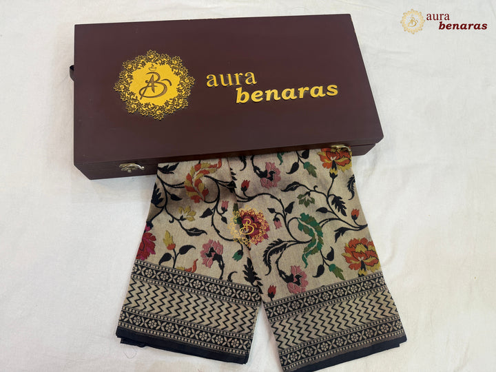 Black Pure Banarasi Handloom Katan Silk Dupatta