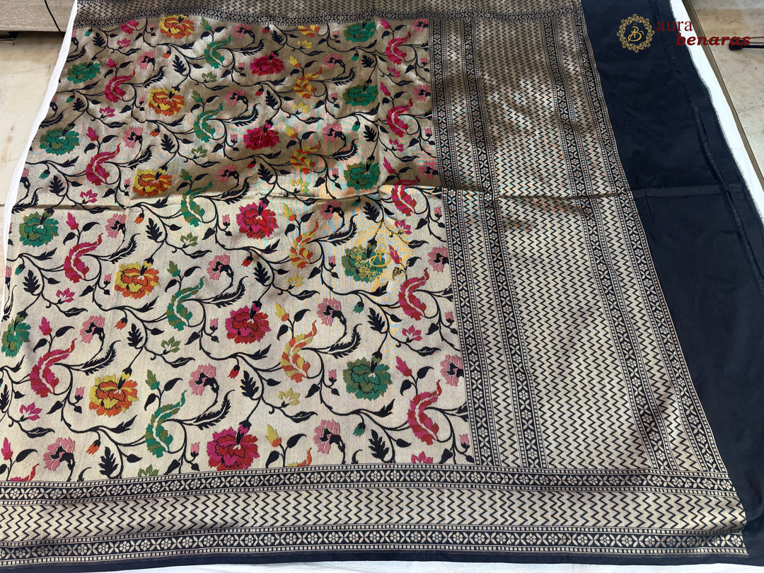 Black Pure Banarasi Handloom Katan Silk Dupatta