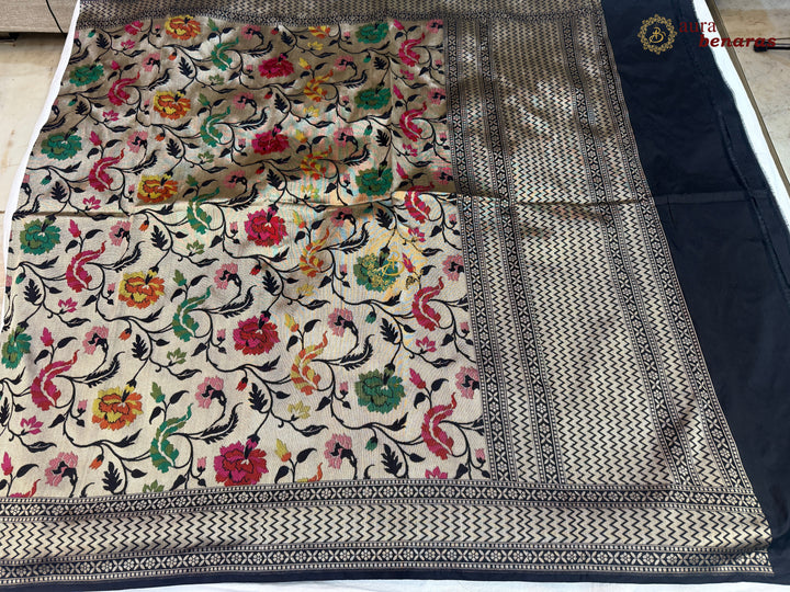 Black Pure Banarasi Handloom Katan Silk Dupatta