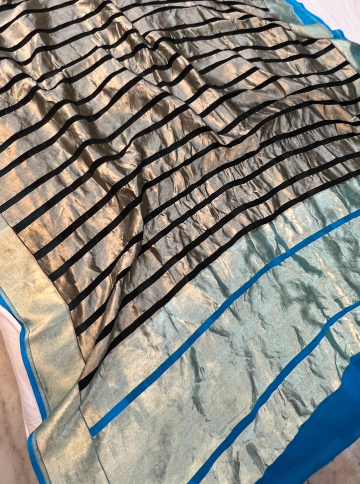 Black Banarasi Handloom Pure Khaddi Georgette Saree - Aura Benaras